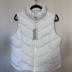 Cole Haan Womens Chevron Quilted Zip Front Vest NWT SZ Large Ivy Ivory